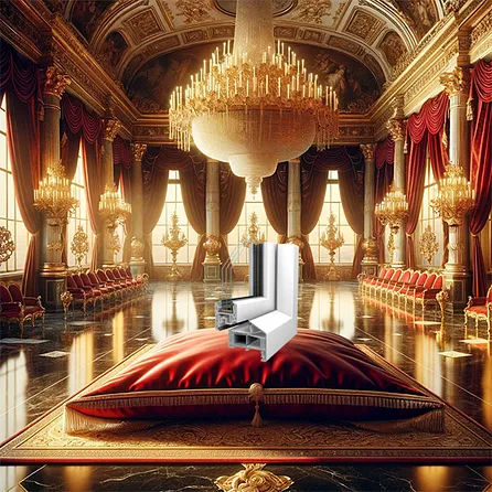 Kunststof kozijn profiel Veka Softline 82NL op kussen in paleis in stijl Koningsdag