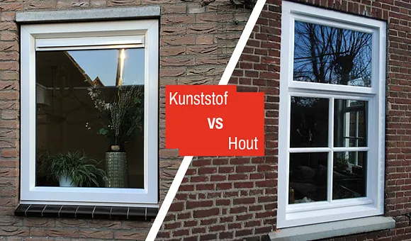 Tweedeling met links kunststof kozijnen en rechts houten kozijnen - kunststof of houten kozijnen