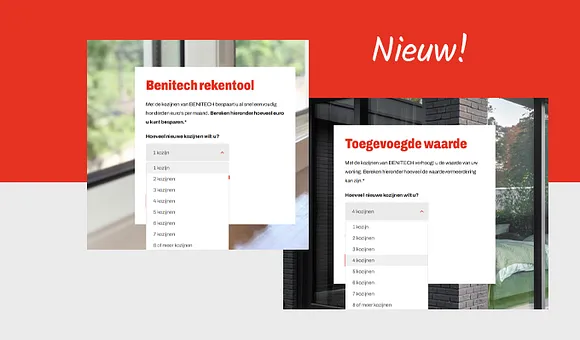 Screenshots Benitech rekentool besparen en waardevermeerdering huis met de tekst nieuw