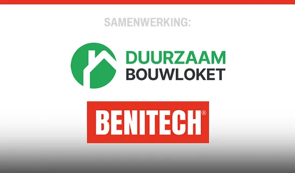 Tekst 'samenwerking' met logo's Duurzaam Bouwloket en BENITECH Kozijnen