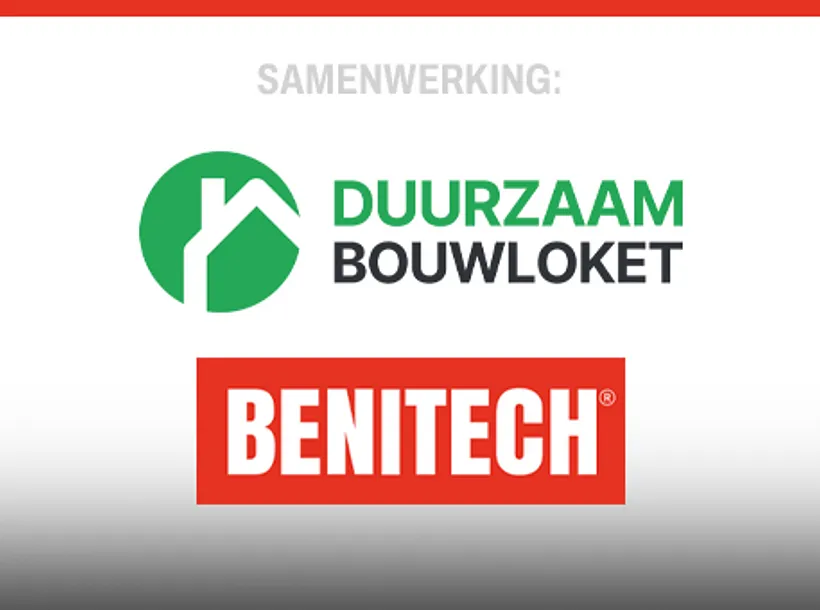 Tekst 'samenwerking' met logo's Duurzaam Bouwloket en BENITECH Kozijnen