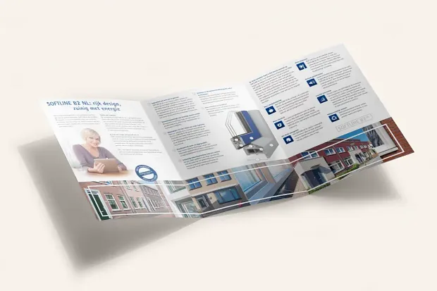 Voorbeeld Veka Softline kunststof kozijnen brochure zoals deze eruitziet in druk