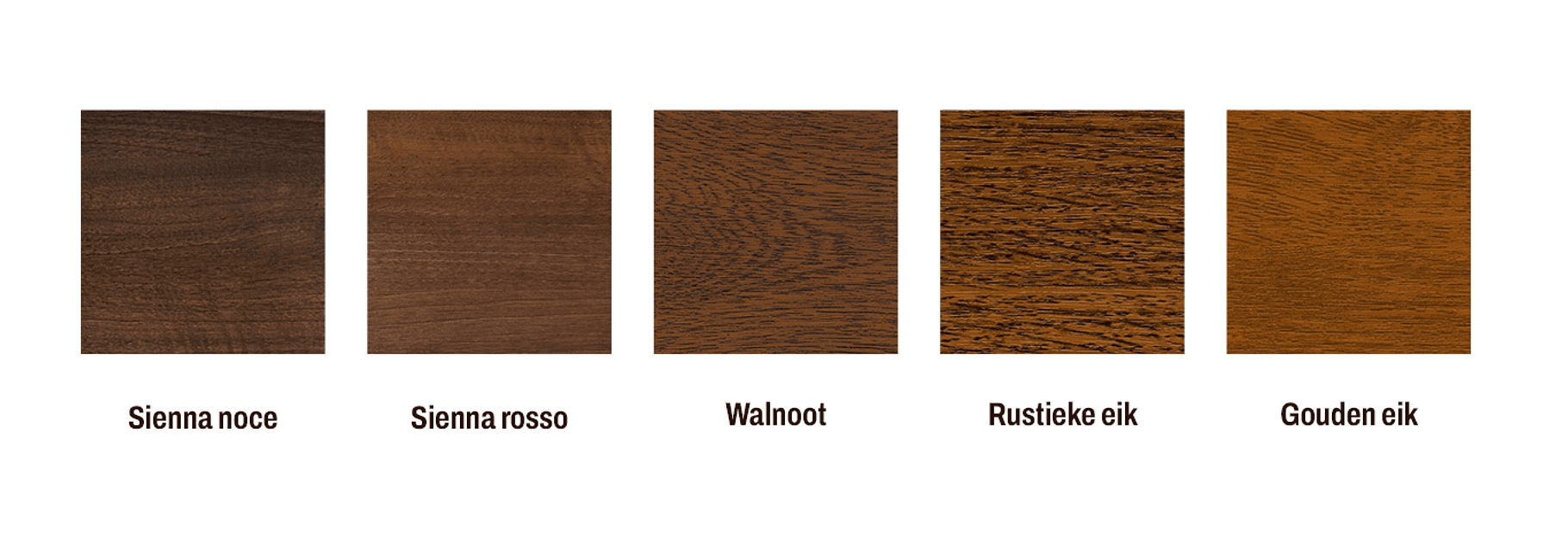 Kleurstalen kunststof kozijnen sienna, walnoot en eik
