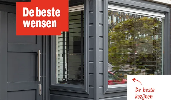 Voorgevel woning met kunststof kozijn en kunststof voordeur: de beste wensen, de beste kozijnen