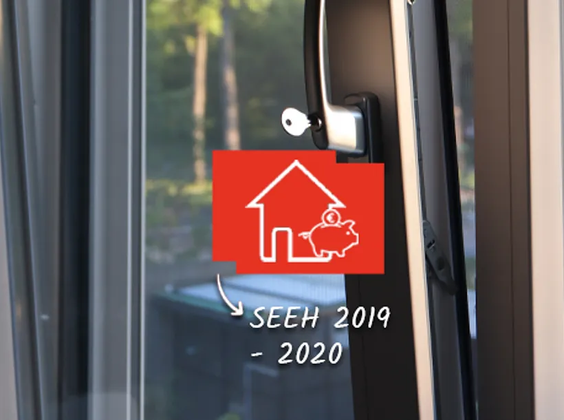 Kunststof kozijn met icon subsidie isolatie huis en tekst SEEH 2019 - 2020