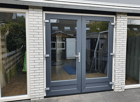 Kunststof openslaande deuren antracietgrijs met borstwering