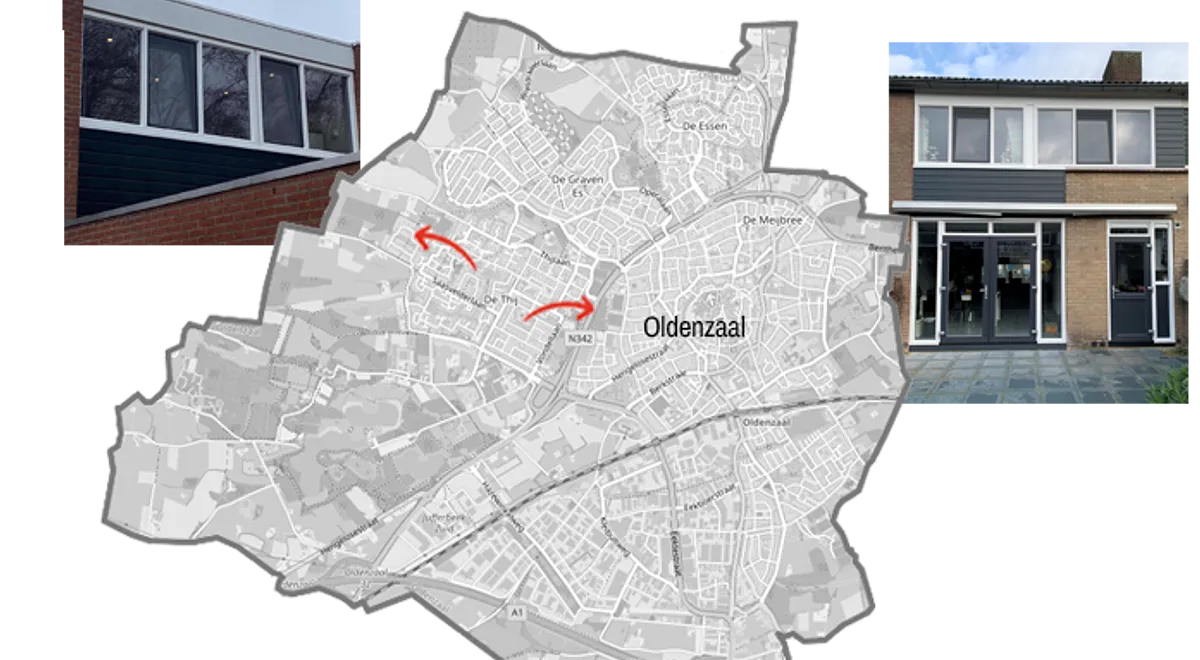 Kaart Oldenzaal met referentiefoto's kunststof kozijnen, ramen en deuren