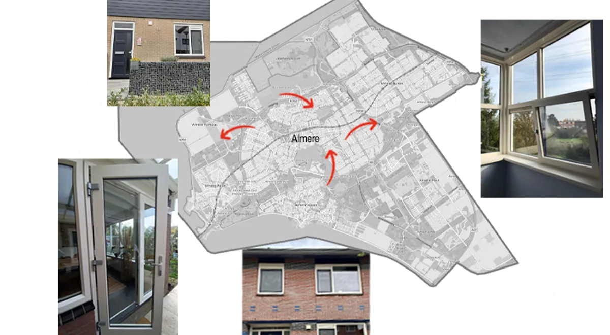 Kaart Almere met referentiefoto’s kunststof kozijnen