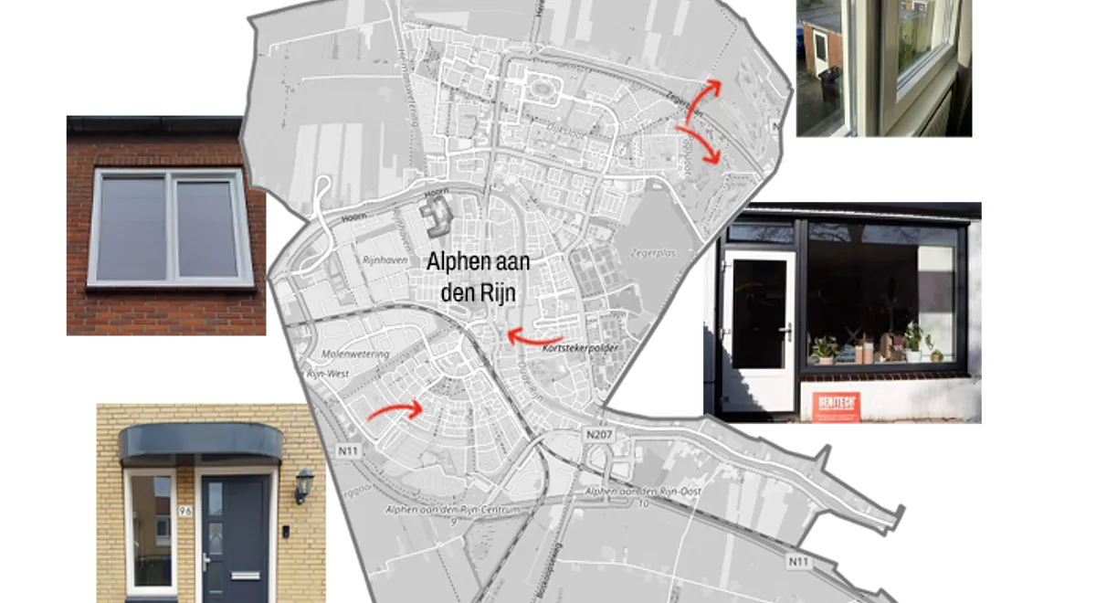 Kaart Alphen aan den Rijn met referentiefoto’s kunststof kozijnen