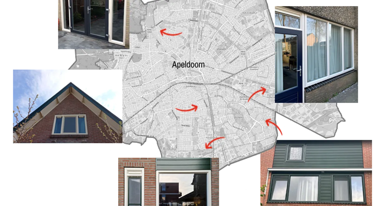 Kaart Apeldoorn met referentiefoto’s kunststof kozijnen, ramen en deuren