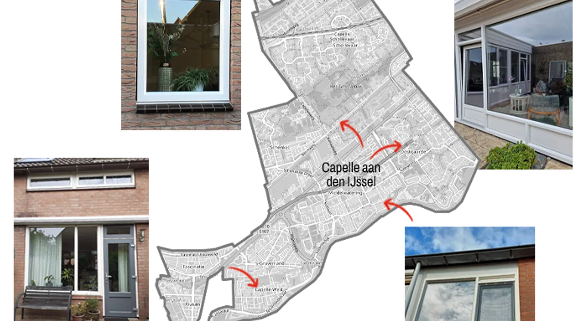 Kaart Capelle aan den IJssel met referentiefoto's kunststof kozijnen, ramen en deuren
