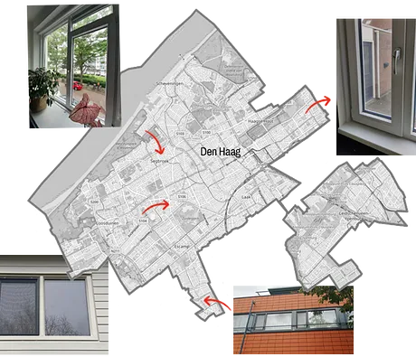 Kaart Den haag en omstreken met referentiefoto's kunststof kozijnen