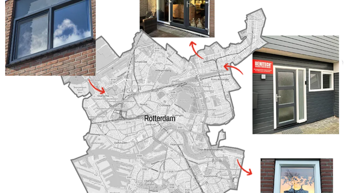 Kaart Rotterdam met referentiefoto’s kunststof kozijnen, ramen en deuren