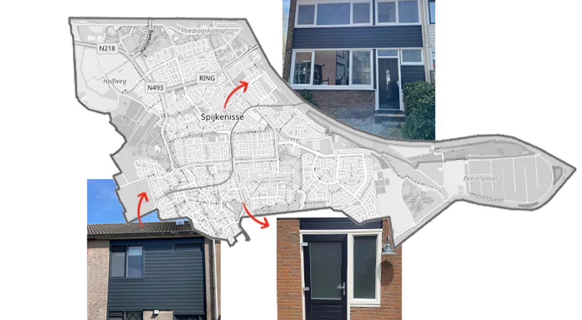 Kaart Spijkenisse met referentiefoto's kunststof kozijnen, ramen en deuren
