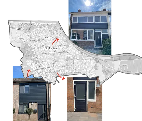 Kaart Spijkenisse met referentiefoto's kunststof kozijnen, ramen en deuren