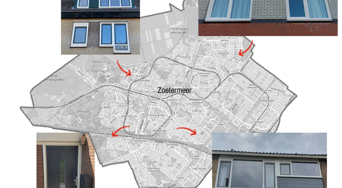 Kaart Zoetermeer met referentiefoto’s kunststof kozijnen, ramen en deuren