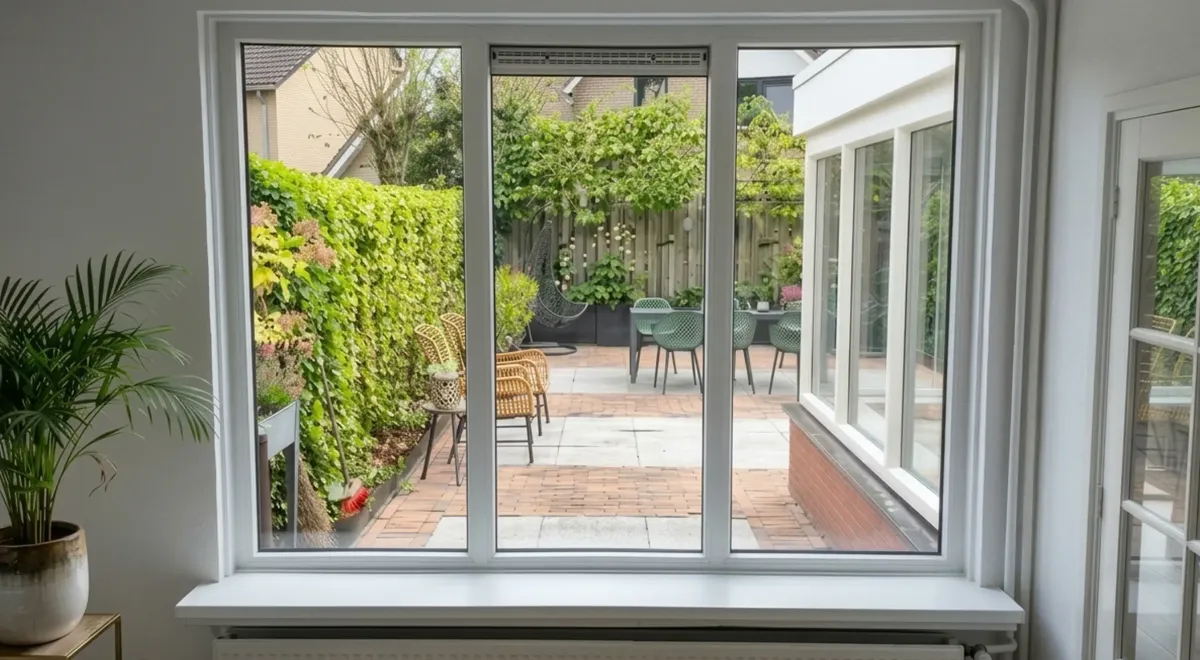 Vast glas in kunststof kozijn met drie vakken